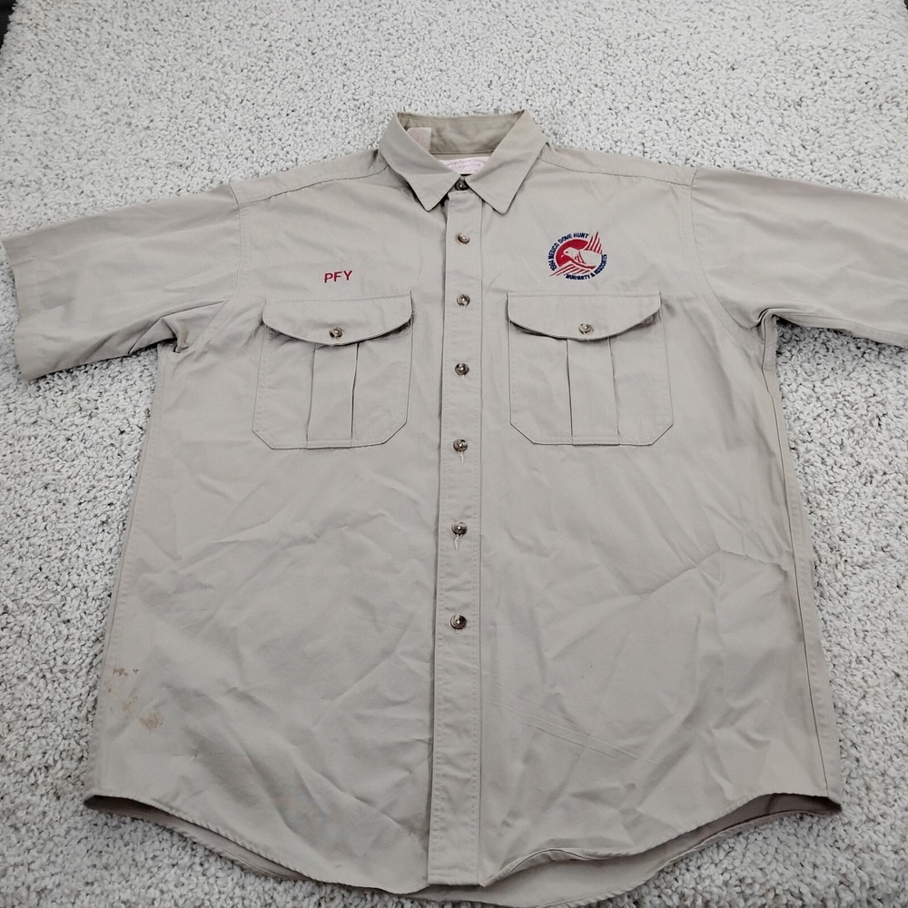 Vtg CC Filson Shirt Mens L Beige Safari Camp Button Fishing Hiking Outdoor USA